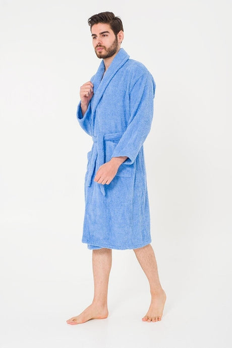 Plain And Cotton Shawl Collar Men's Bathrobe - Swordslife