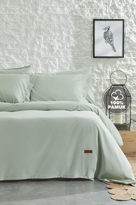 Plain Double Ranforce Washed Duvet Cover Set - Sage - Swordslife