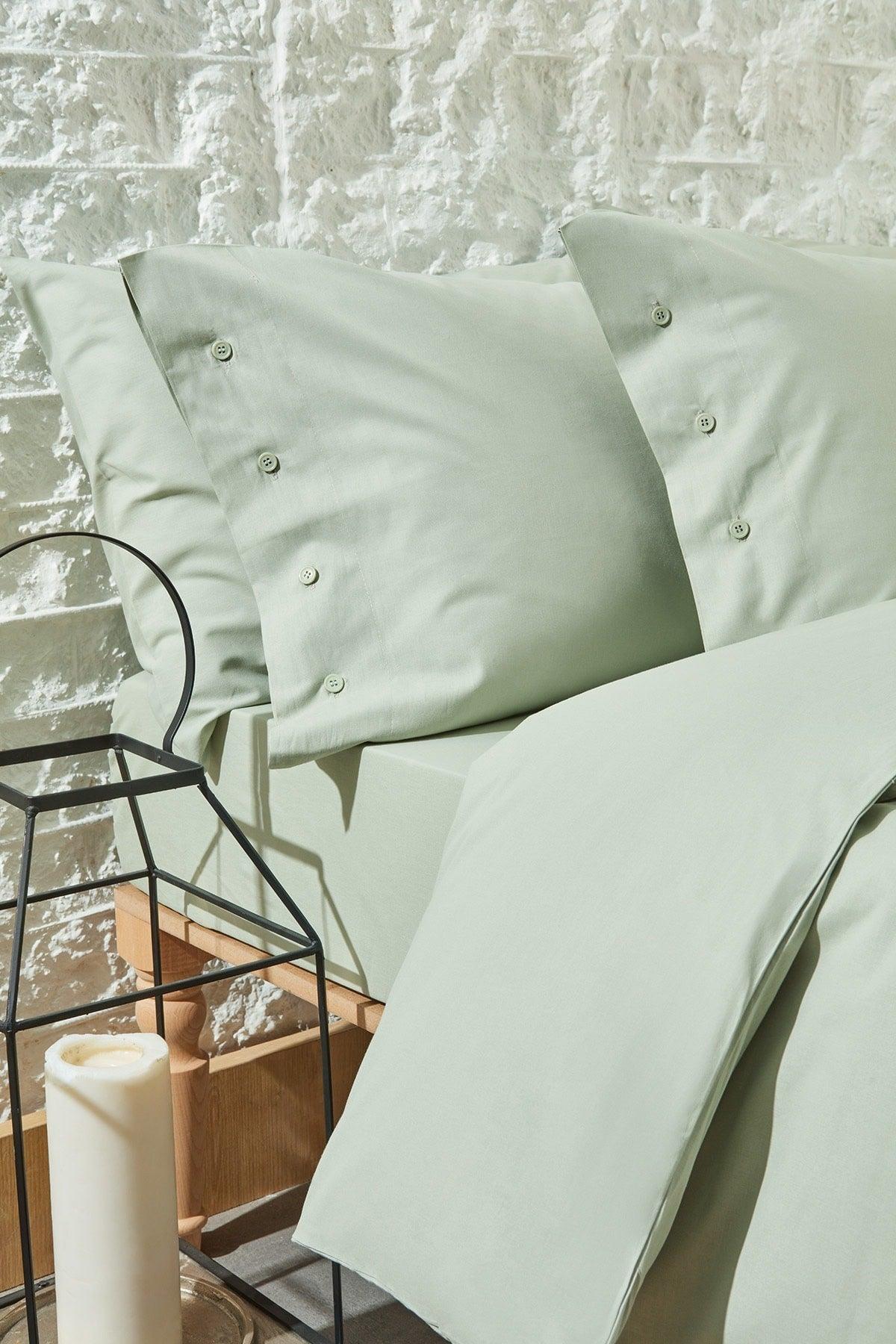 Plain Double Ranforce Washed Duvet Cover Set - Sage - Swordslife