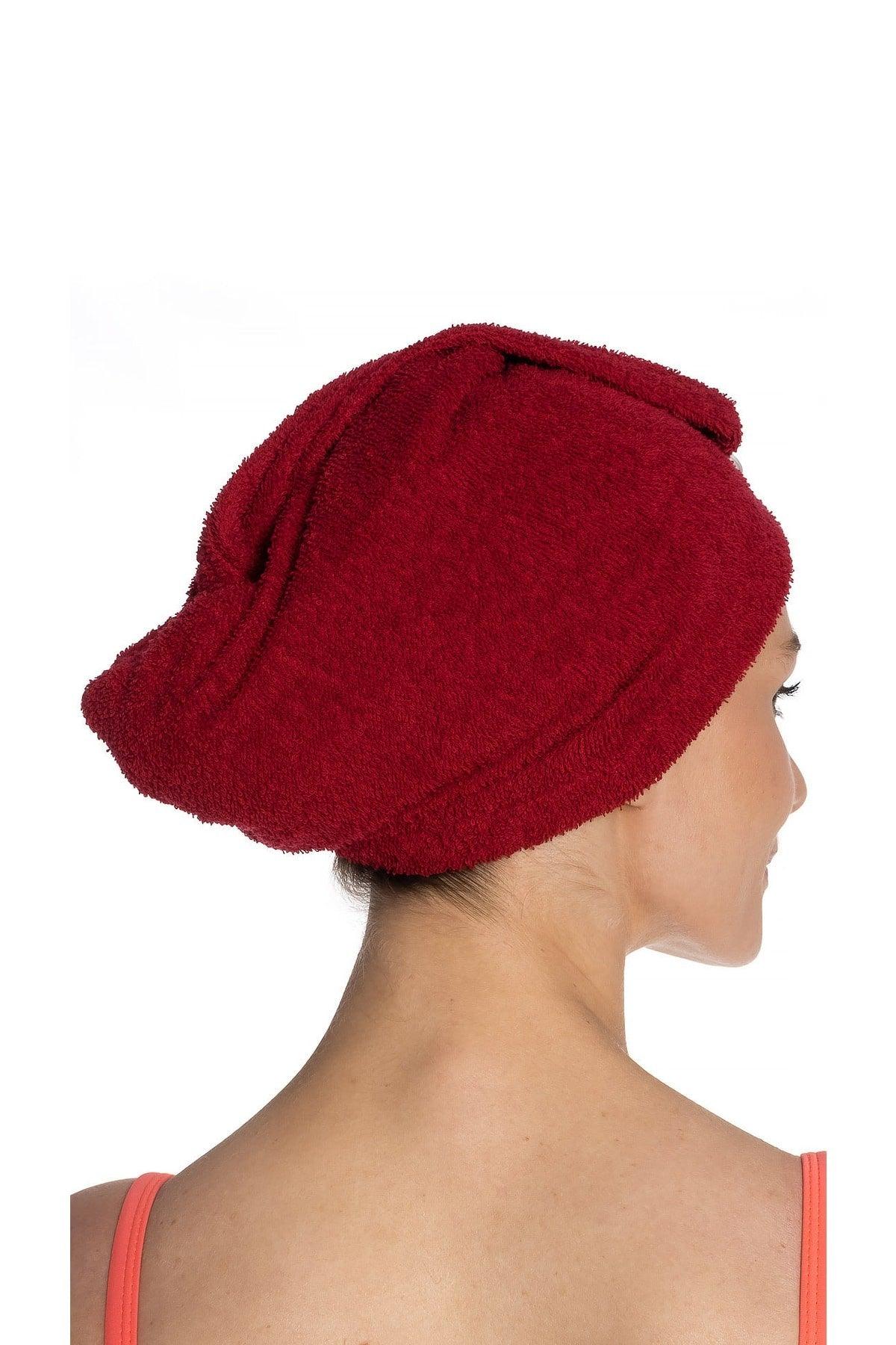 Flat Eponge Button Towel Claret Red Hair Drying Cap - Swordslife