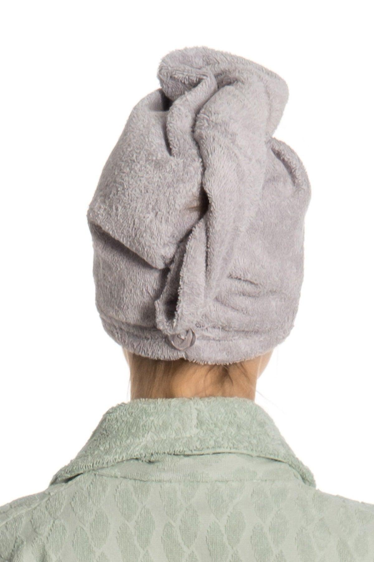 Flat Eponge Button Towel Gray Color Hair Drying Cap - Swordslife