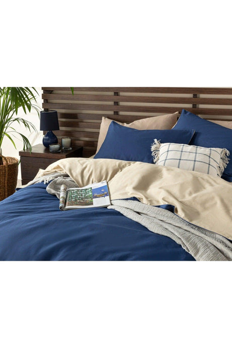 Plain Cotton Double Duvet Cover Set 200x220 Cm Navy Blue - Beige - Swordslife