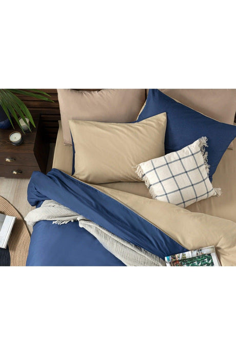 Plain Cotton Double Duvet Cover Set 200x220 Cm Navy Blue - Beige - Swordslife