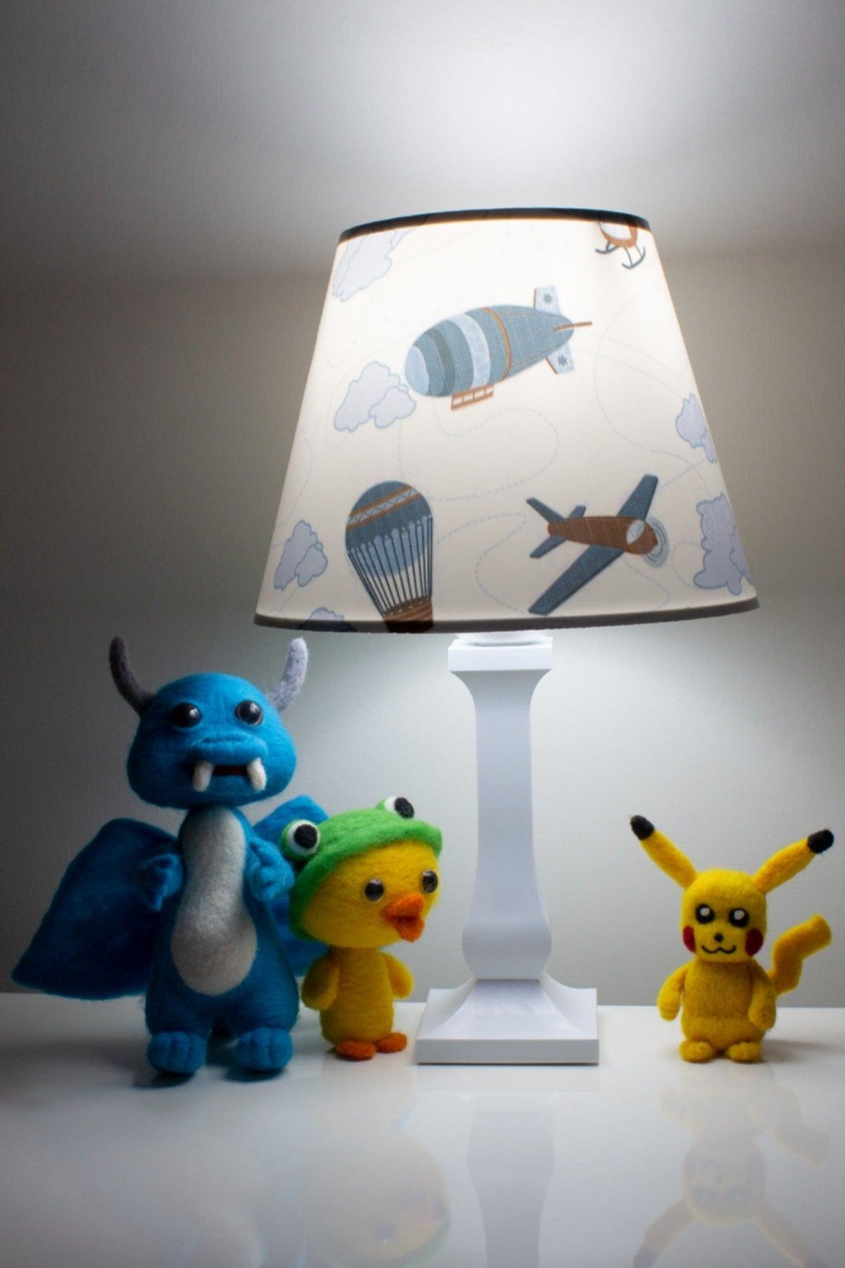 Pillar with Airplane Helicopter Boys' Room Lampshade Lighting on Nightstand - Swordslife