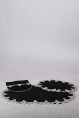 Plush Lux Oval Black 3-Piece Lacy Closet Set Dowry Bathroom Carpet Mat Set - Swordslife