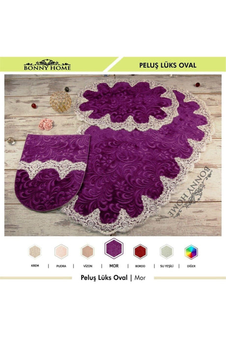 Plush Lux Oval Purple 3-Piece Dowry French Lace Guipure Closet Set Bath Mat Set - Swordslife