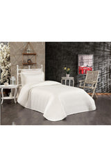 100% Cotton Single Bedspread with Pompom ( Pique ) Set Cream - Swordslife