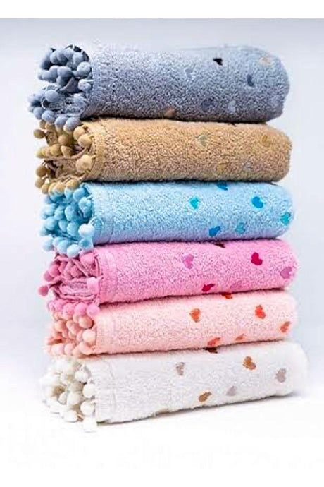 Set of 6 30x50 Kitchen Towels With Pompom and Heart Embroidery - Swordslife