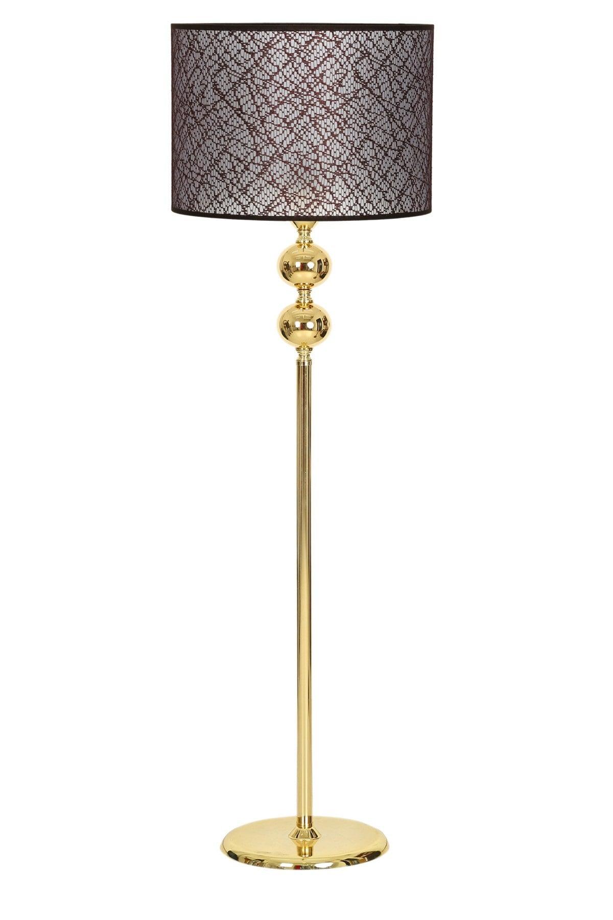 Pre Brown Gold Plated Double Sphere Metal Flat Single Leg Floor Lamp Cylinder Head - Swordslife