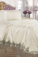 Princess Cream 6 Piece Bed Linen Set Set ( Bed Cover + Bed Sheet + 2 Pieces Lacy + 2 Pieces Flat Pillows - Swordslife