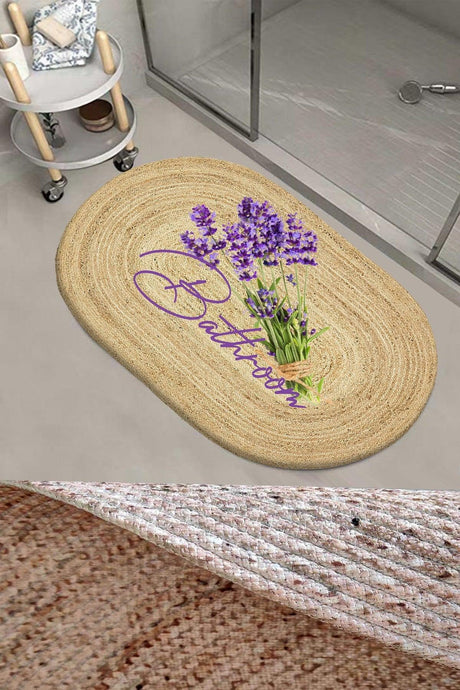 Purple Lavender Patterned Rope Straw Jute Knit Oval Bathroom Rug Toilet Bowl Shower Front Mat - Swordslife