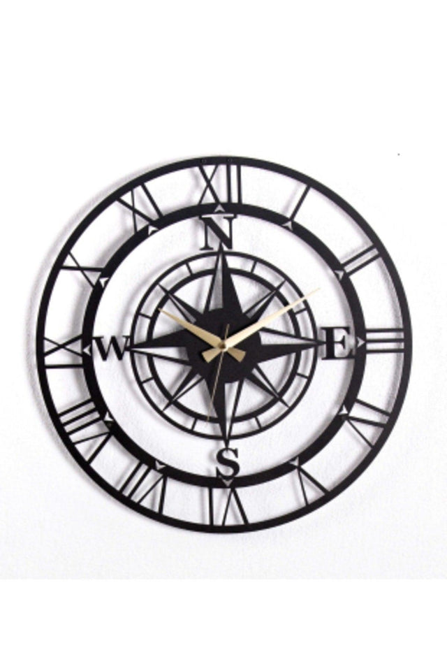 Compass Metal Black Wall Clock 1.5 Mm Thickness 41x41 Cm - Swordslife