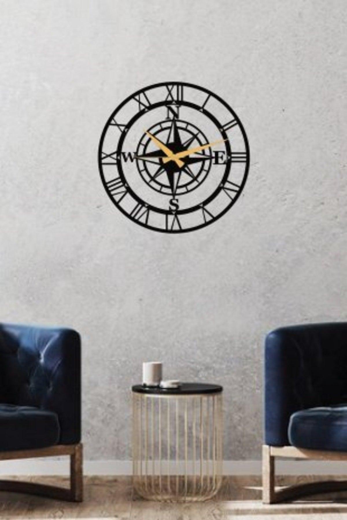 Compass Metal Black Wall Clock 1.5 Mm Thickness 41x41 Cm - Swordslife