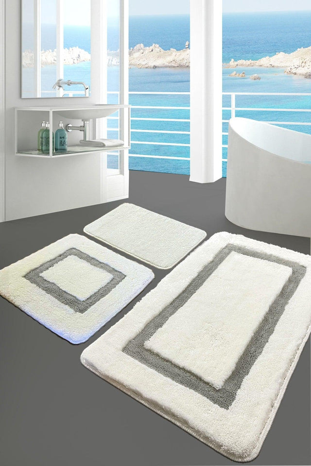 Quadrato Gray 3 Pcs Set Bathroom Carpet Mat