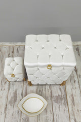 Quilted Mdf Cream Color 3 Pcs Laundry Basket