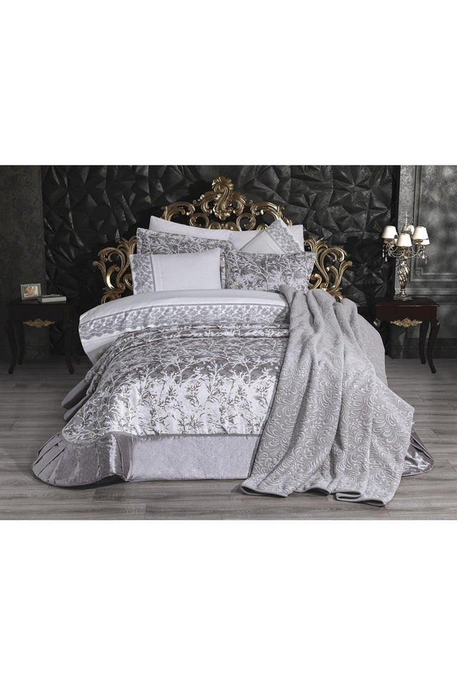 Rachele 10 Pieces Dowry Package Gray (Bed Cover - Duvet Cover - Bed Sheet - Blanket) - Swordslife