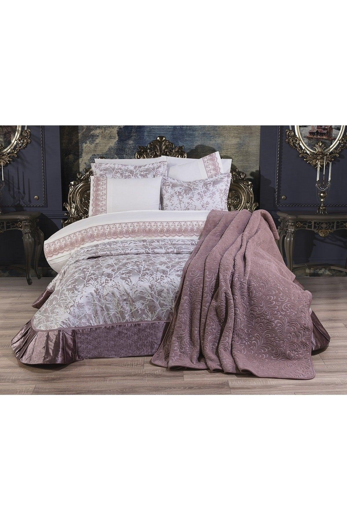 Rachele 10 Pieces Dowry Package Plum (Bed Cover - Bed Linen - Bed Sheet - Blanket) - Swordslife