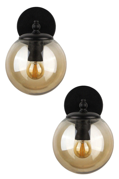 Rain Sconce 2 Pieces Black-honey Globe Glass - Swordslife