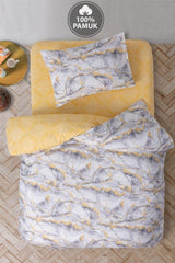 Ranforce Single Fitted Duvet Cover Set Marble Yellow - Swordslife