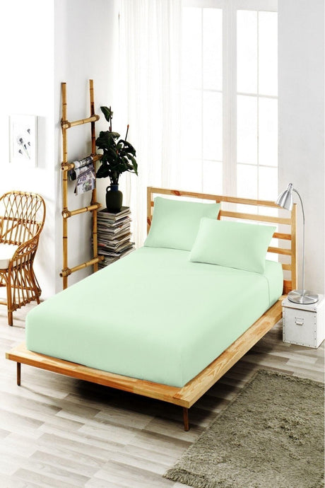 Ranforce Single Cotton Elastic Bed Sheet / Pillowcase 100% Cotton 100x200cm Green - Swordslife