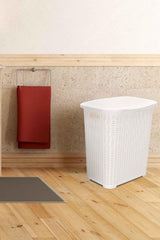 Rattan Model Lid Dirty Laundry Basket 45 Lt - White - Swordslife