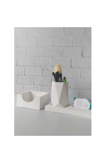 Raw White Concrete Notepad And Pen Holder