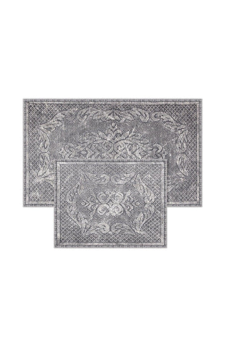 Raya Damask Natural Cotton Double Bath Mat 60x100+50x60 - Gray - Swordslife