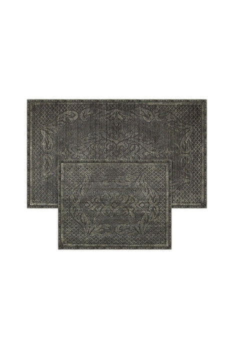 Raya Damask Natural Cotton Double Bath Mat 60x100+50x60 - Khaki - Swordslife