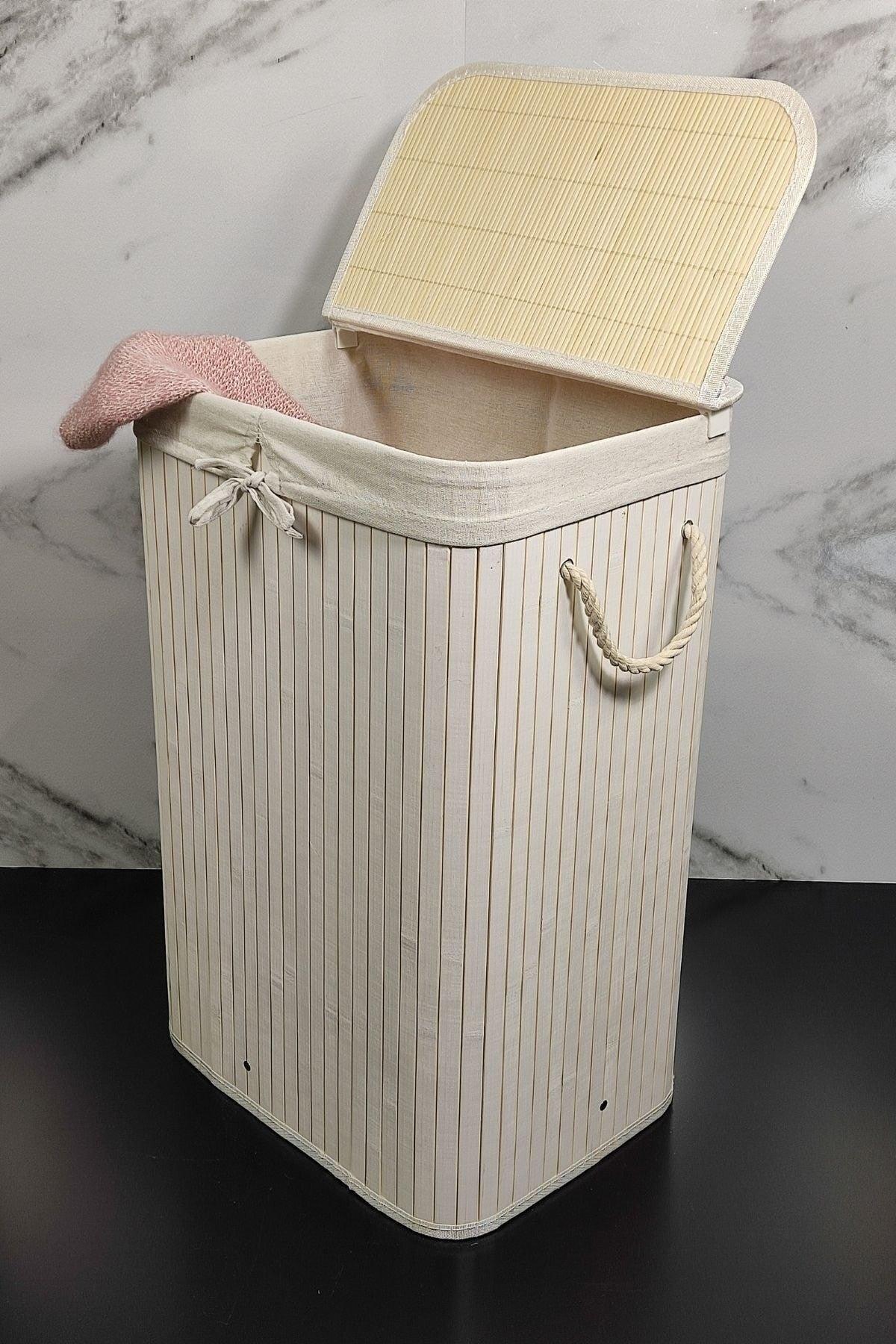 Rectangle Bamboo Laundry Basket White Cl-6002-04 - Swordslife