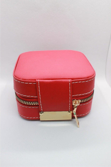 red' Zippered Leather (wooden Case) Jewelry