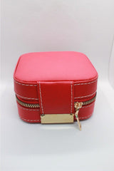 red' Zippered Leather (wooden Case) Jewelry