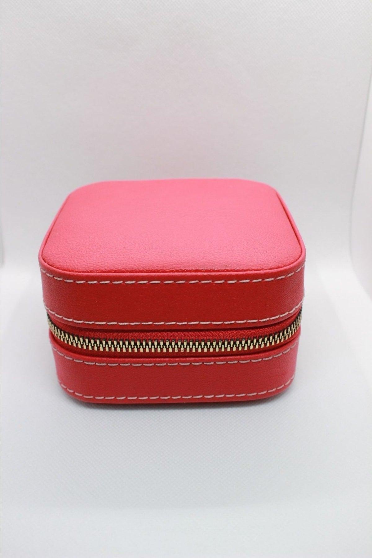 red' Zippered Leather (wooden Case) Jewelry