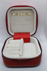 red' Zippered Leather (wooden Case) Jewelry