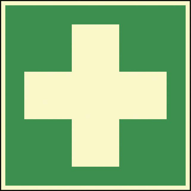 Rescue sign Emphasis - First aid 148x148mm green / white illuminated self-adhesive - Swordslife