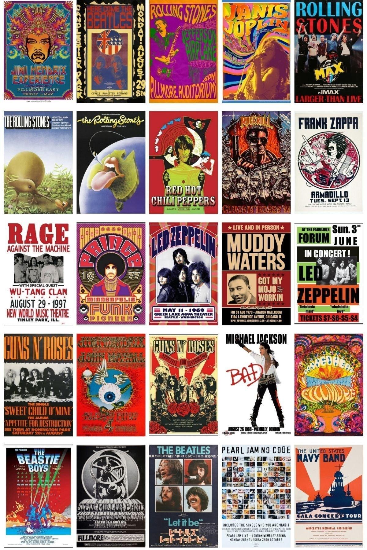 Retro Poster Set, Concert Posters Poster Collage Set, Adhesive Back 130 Pieces, Collage Poster Set - Swordslife