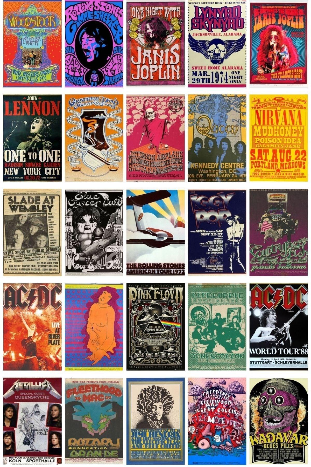 Retro Poster Set, Concert Posters Poster Collage Set, Adhesive Back 130 Pieces, Collage Poster Set - Swordslife