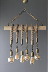 Retro Rope Rustic Tumbled Asian 6 Bamboo Pendant Lamp Chandelier - Swordslife