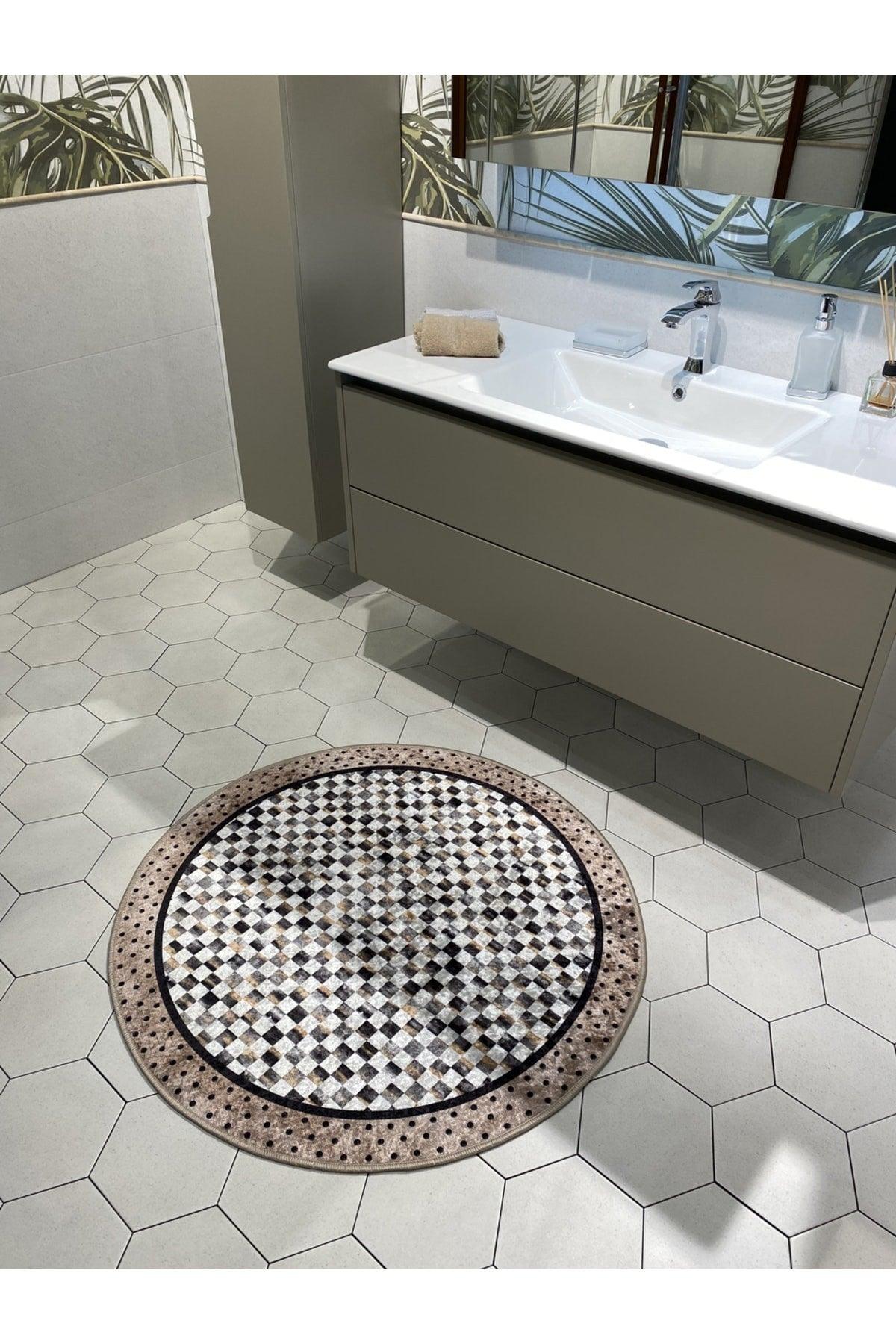 Robert Checker Pattern Round Bathroom Without Fringe