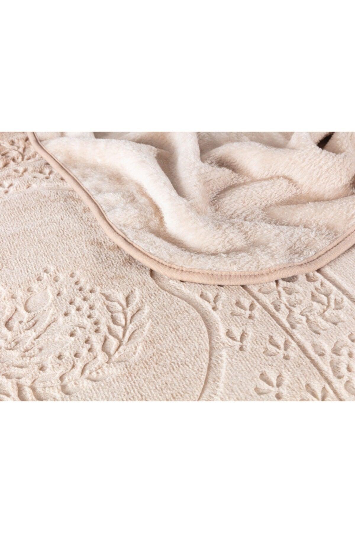 Rochelle Mink Emboss Double Blanket - Beige - Swordslife