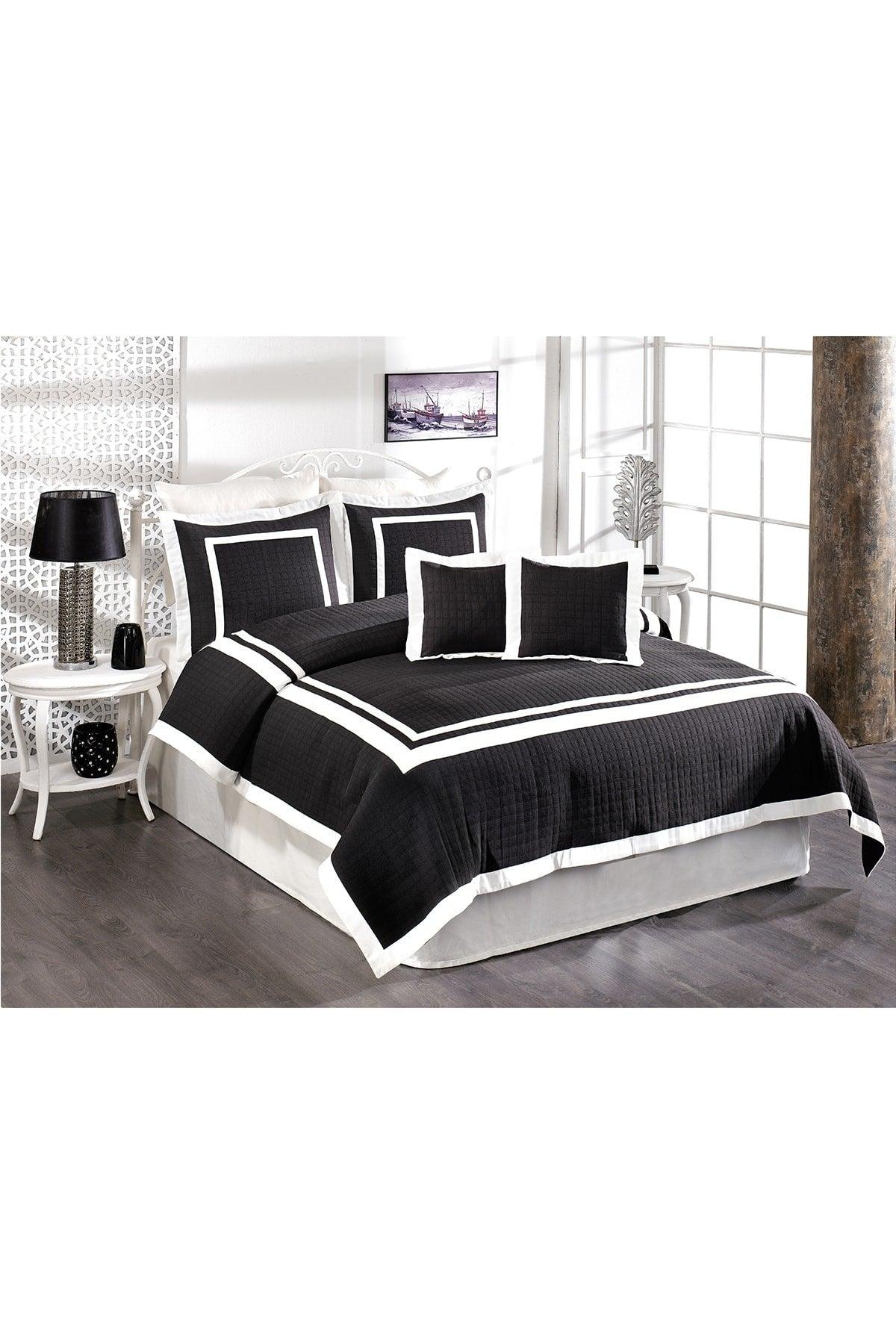 Roman Jacquard Bedspread Double 5 Pieces Black - Swordslife