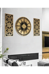 Roman Numeral Modern & Stylish Design Mdf Gold Mirrored Plexi 3-Wall Clock Set - Swordslife