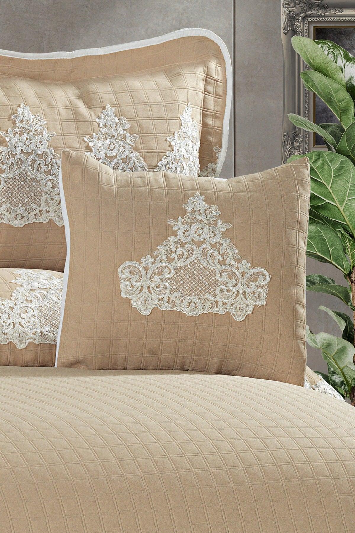 Romans French Lace Jacquard Bedspread Set Double (7 PIECES) Cappuccino - Swordslife