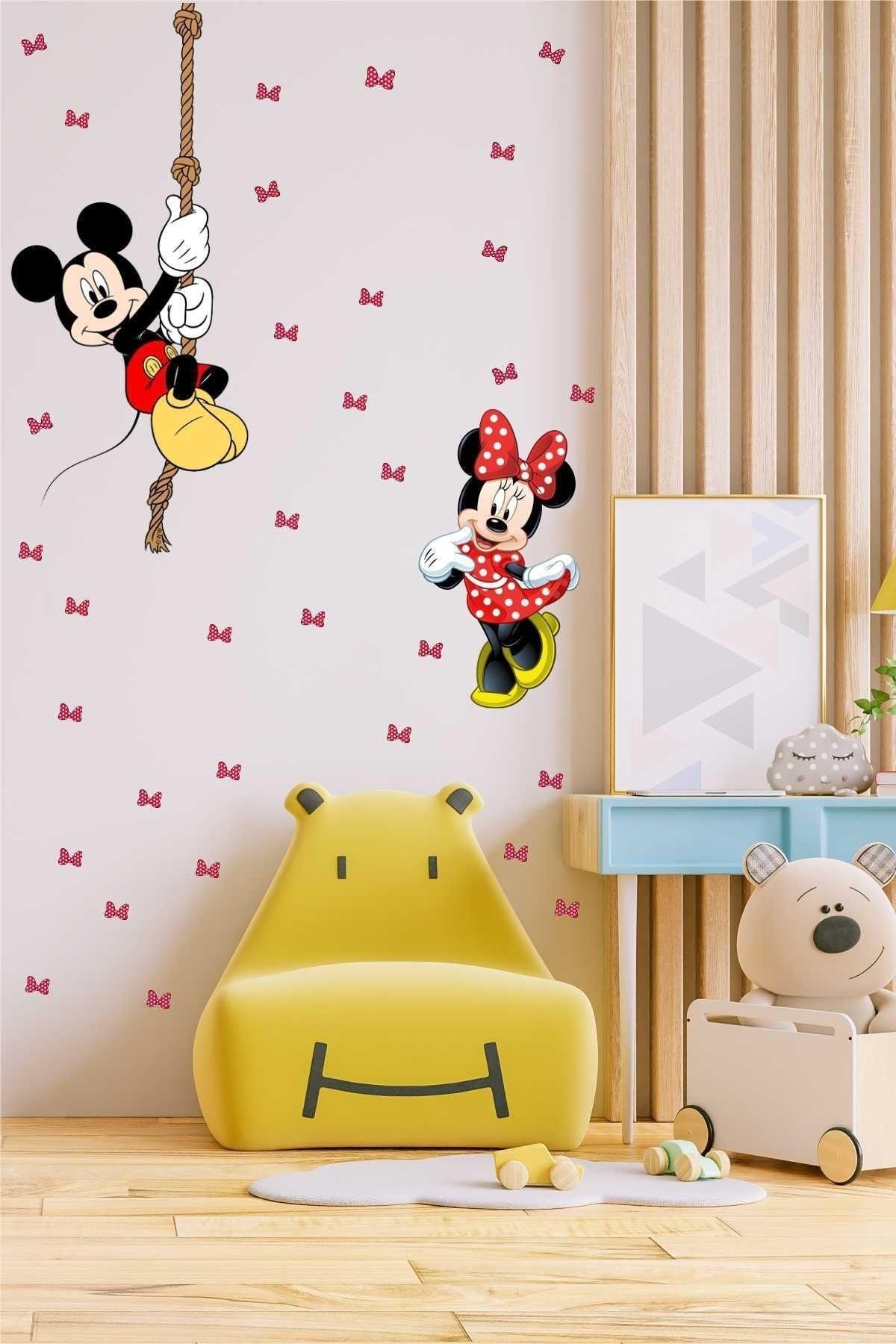 Rote und weiße Schotten Minnie Muse und Mickey Muse Kinderzimmer Wandaufkleber - Swordslife