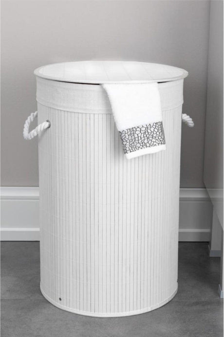 Round Bamboo Laundry Basket White Cl-6001-04