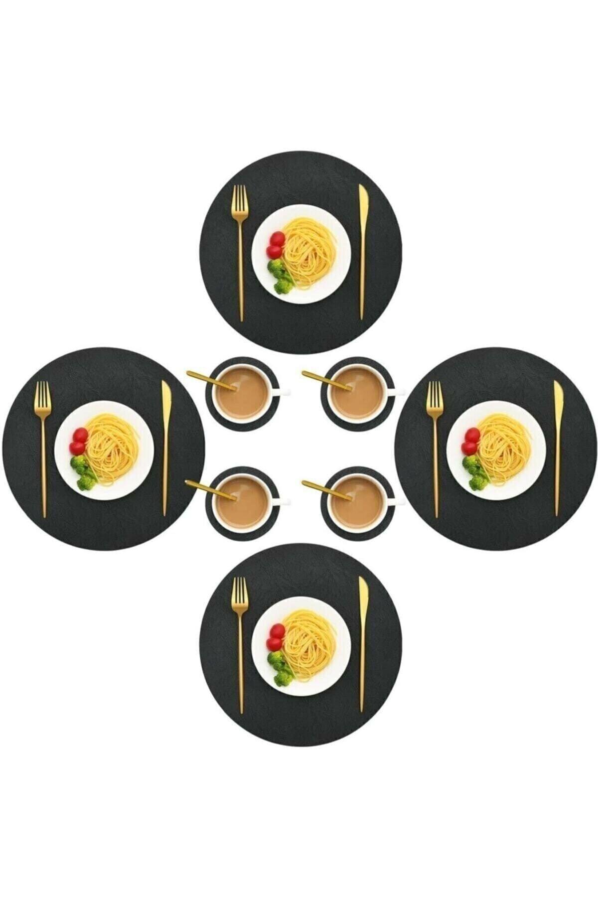 Round Leather Placemat 12 Pieces Black - Swordslife