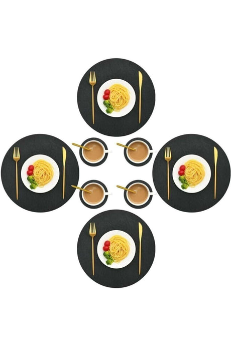 Round Leather Placemat 12 Pieces Black - Swordslife