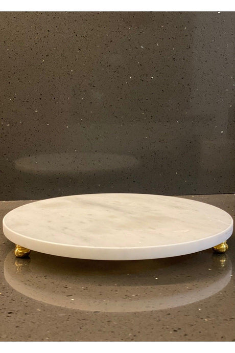 Round Marble Display Rack, Natural Marble, Gold Leg - Swordslife