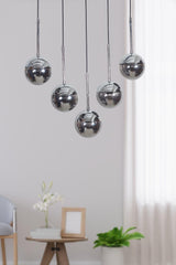 Roza 5 Li Chrome-black Metal Body Smoked Glass Design Luxury Pendant Lamp Chandelier - Swordslife