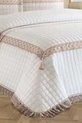 Roza Double Quilted Bedspread Cream Beige - Swordslife