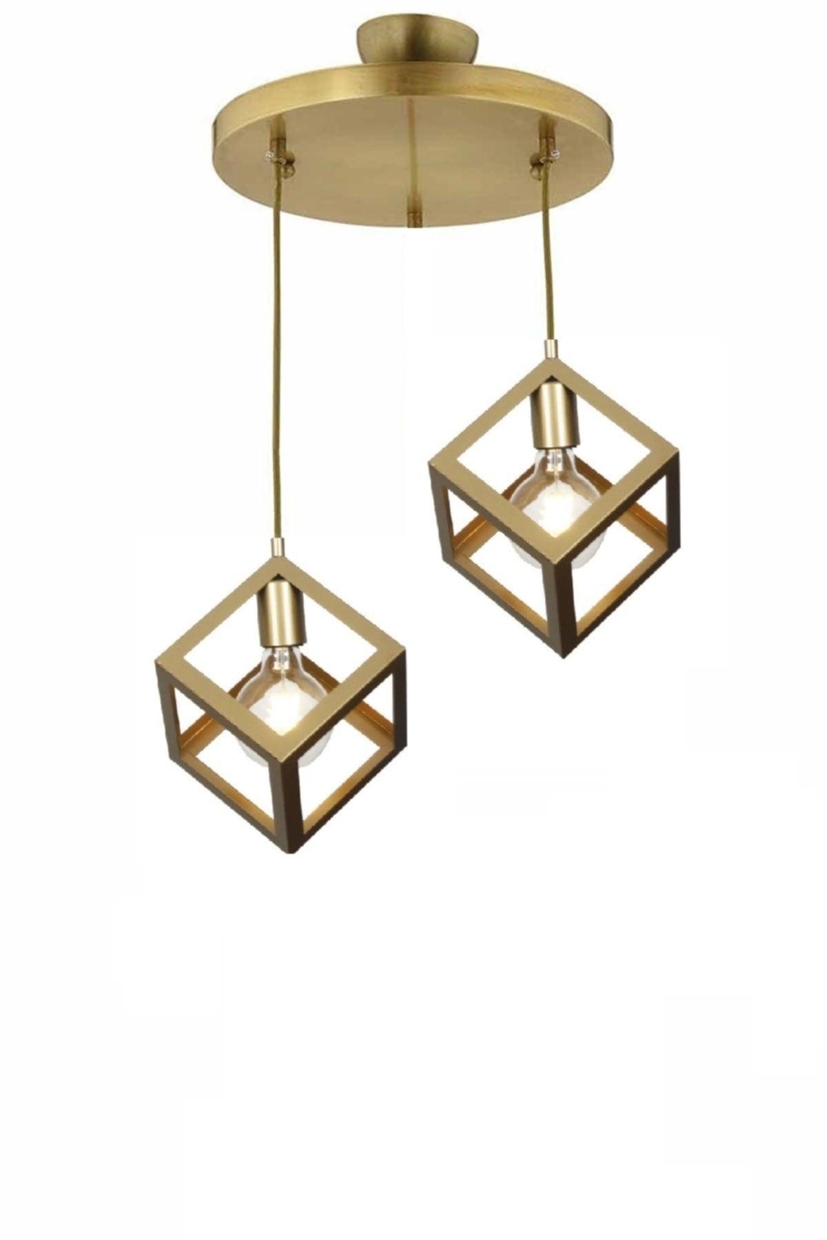 Rustic Retro Pattern Geometric Pendant Metal Cube Chandelier - Swordslife